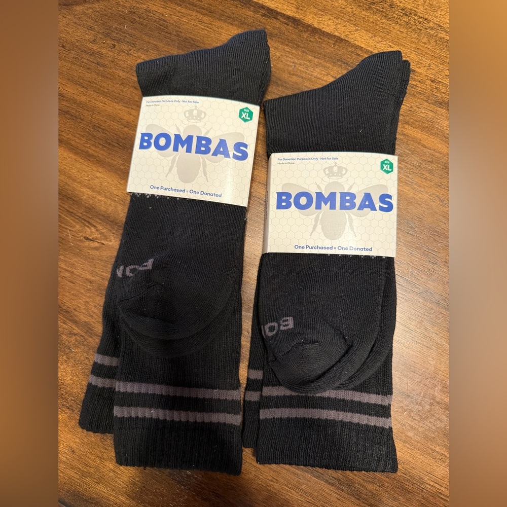 Bombas Black Crew Socks Men Size XL 2 Pairs